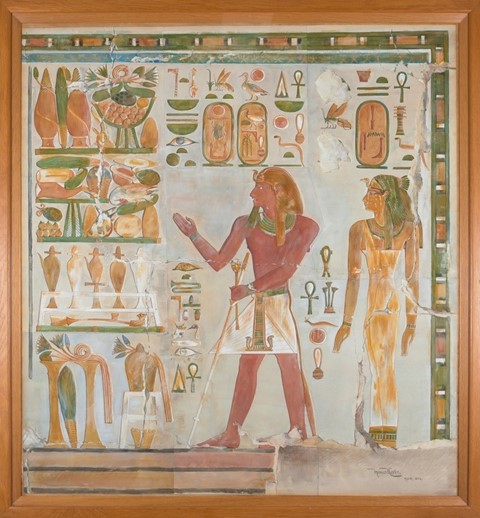 The newly conserved 130-year-old watercolour painting by artist and archaeologist, Howard Carter consists of a scene from the Chapel of Thutmose I, in the temple of female pharaoh, Hatshepsut.