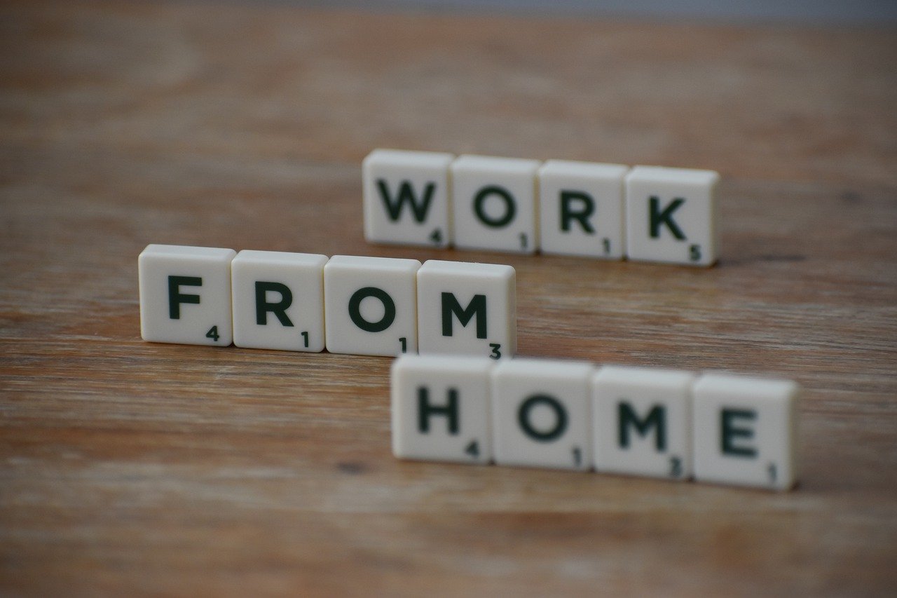 Scrabble tiles spell out work from home